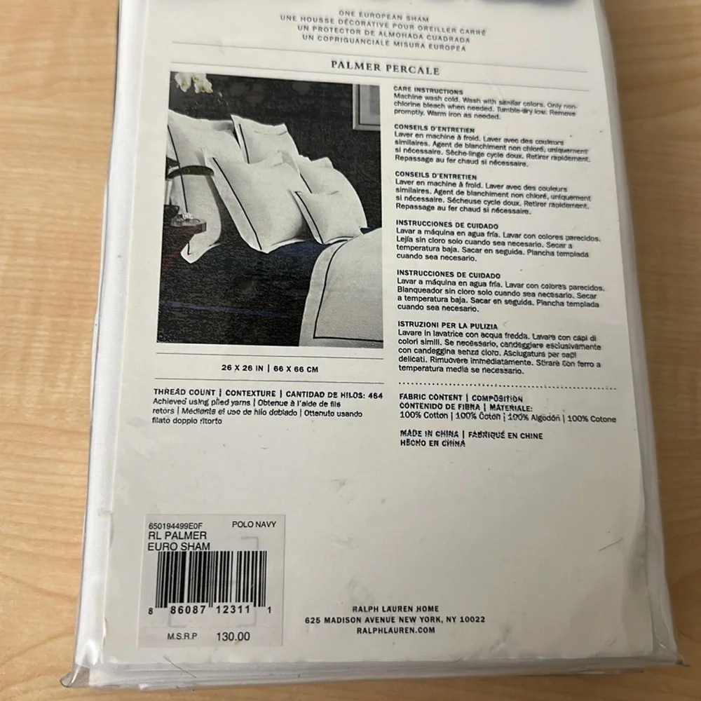 RL King Palmer Percale TC464 White/Polo Navy Duvet Cover & Std and Euro Shams